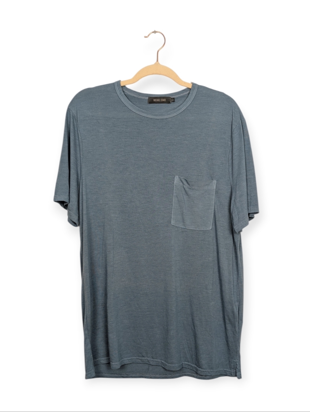 Michael Stars Men Tee M Blue Pocket Crewneck Short Sleeve Casual Minimalist